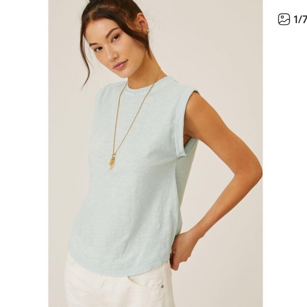Anthropologie Pilcro Roll-Sleeve Tank Tunic Top Mint Cotton Sleeveless XS